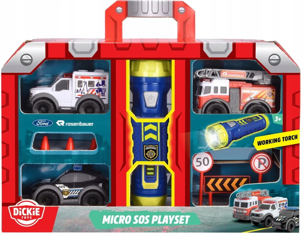 Simba Mini gelbėjimo transporto priemonių priedai + žibintuvėlis „Micro Sos“ žaidimų rinkinys