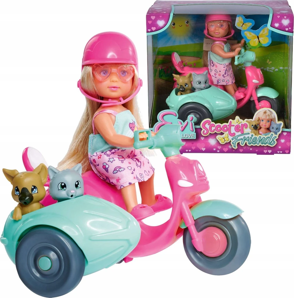 „Simba Doll EVI“ ant motorolerio su šunimi ir kačiuku