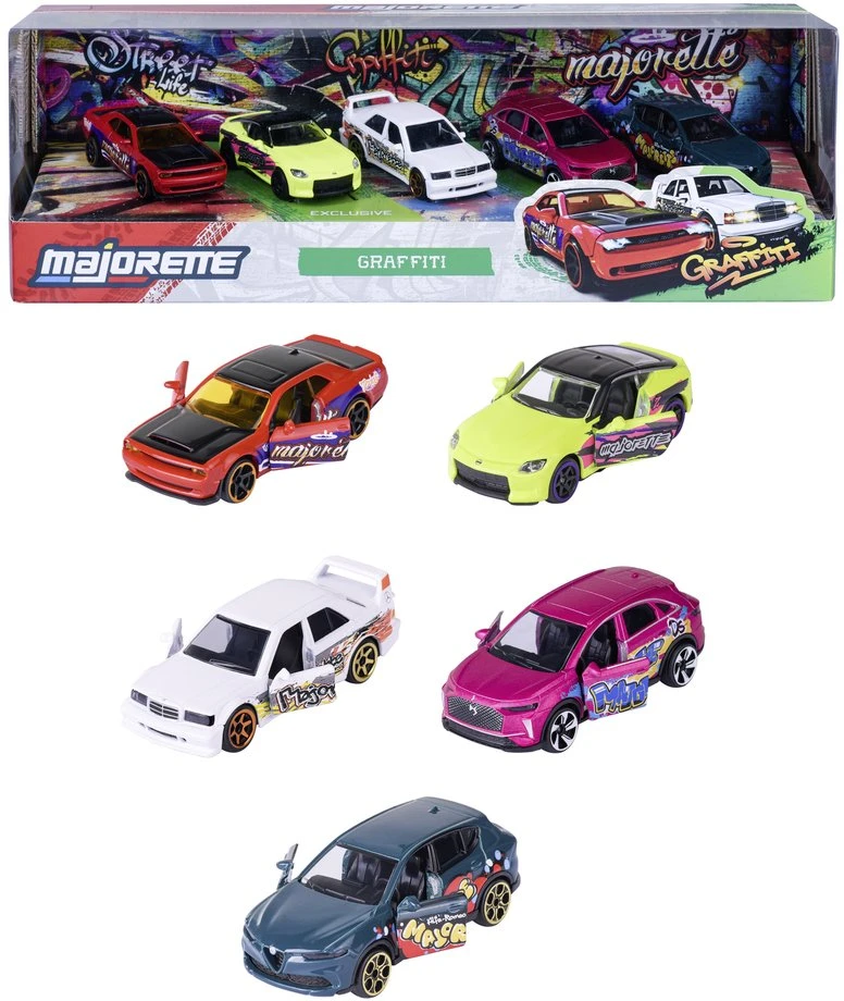 Žaisliniai Majorette graffiti automobiliai rinkinys 5 vnt