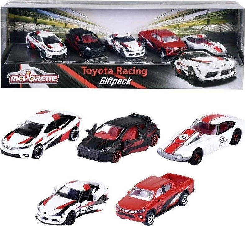 Majorette Rinkinys 5 metalinės transporto priemonės sportinės lenktyninės spyruoklės Toyota Racing Supra Corolla GT kaip dovana