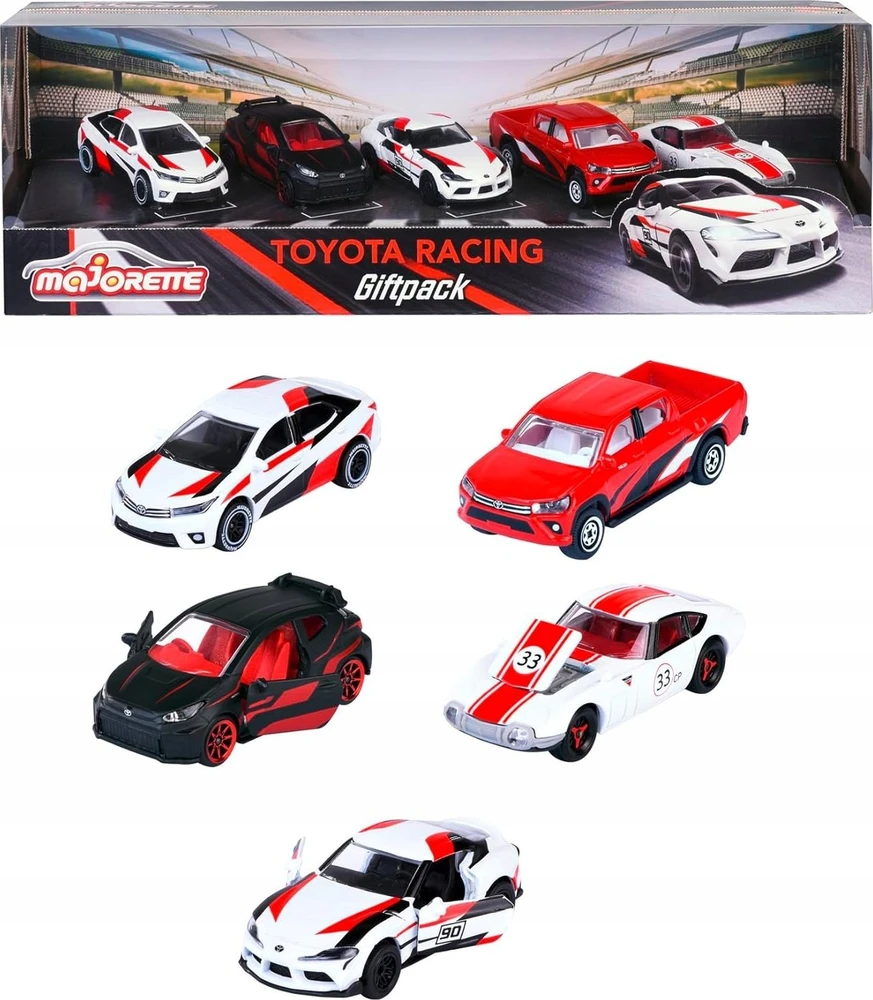 Majorette Rinkinys 5 metalinės transporto priemonės sportinės lenktyninės spyruoklės Toyota Racing Supra Corolla GT kaip dovana