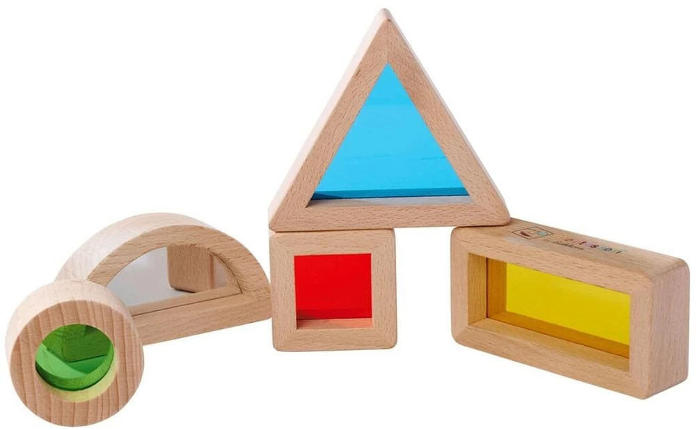 Simba Montessori mediniai spalvingi kaladėlės, įvairios formos, 5 elementai
