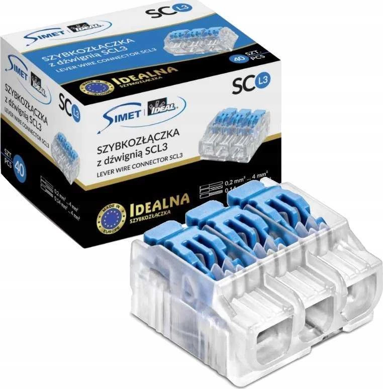 Simet Greita jungtis su svirtimi SCL3 - 3 takeliai 4mm 32A/450V - Ideali Greitoji jungtis - 40 vnt.