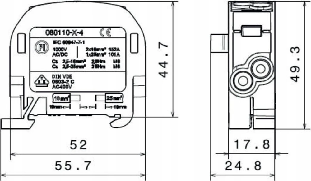 Simet Paskirstymo blokas - atšaka Al/Cu SCB 25 (80110) SIMBLOCK ruda 81501015