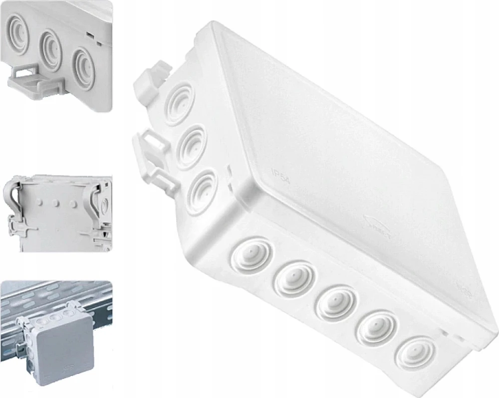 Simet 35404106 Sieninė dėžutė 90x40x135 mm su integruotu kabelio sandarikliu, savaime užsifiksuojanti, be halogenų, FASTBOXiHOOK balta serija IP54 NS9 35404106