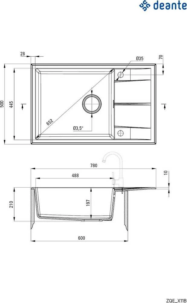 Deante granitinė virtuvinė plautuvė Deante Eridan ZQE S11B, Metallic pilkas