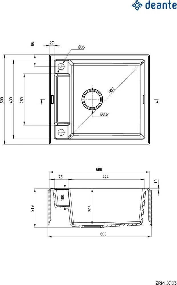 Deante granitinė virtuvinė plautuvė su magnetais Deante Magnetic ZRM G103, Metallic graphite