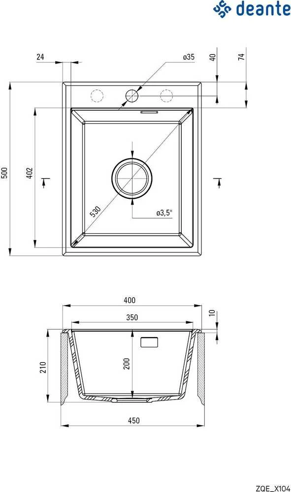 Deante granitinė virtuvinė plautuvė Deante Eridan, ZQE_T104, Anthracite