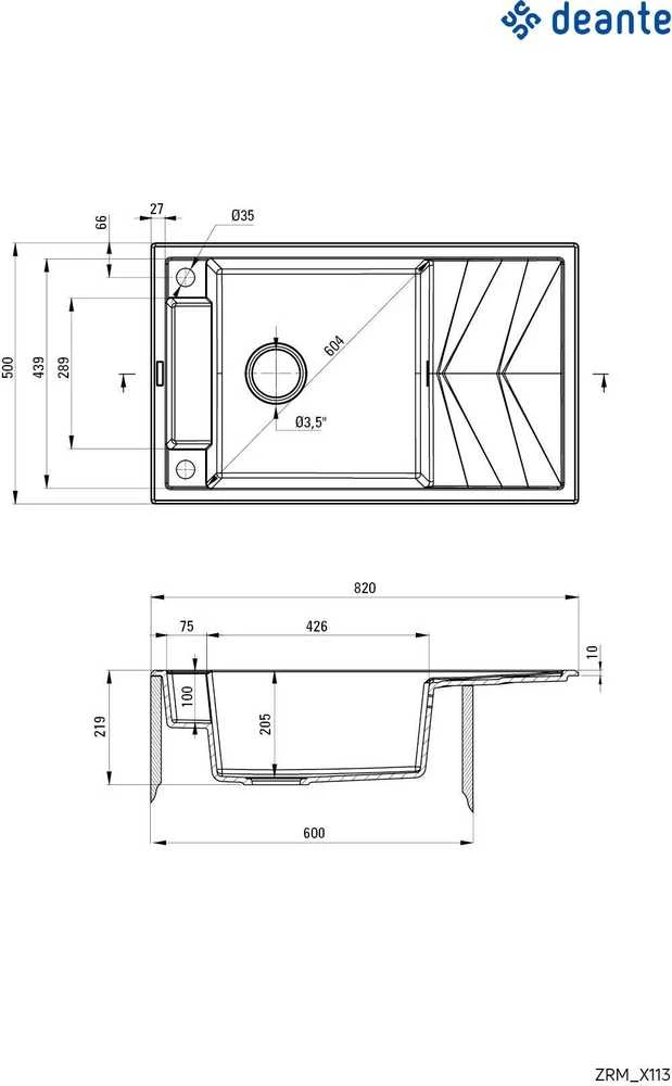 Deante granitinė virtuvinė plautuvė su magnetais Deante Magnetic ZRM G113, Metallic graphite