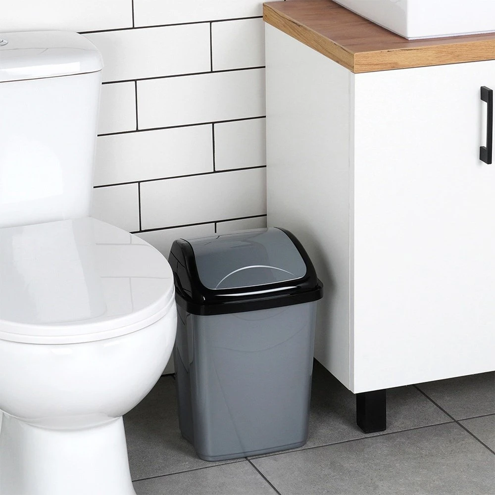 Bigbuy Home Šiukšlių dėžė 10 l pilka su pakeliama dangteliu