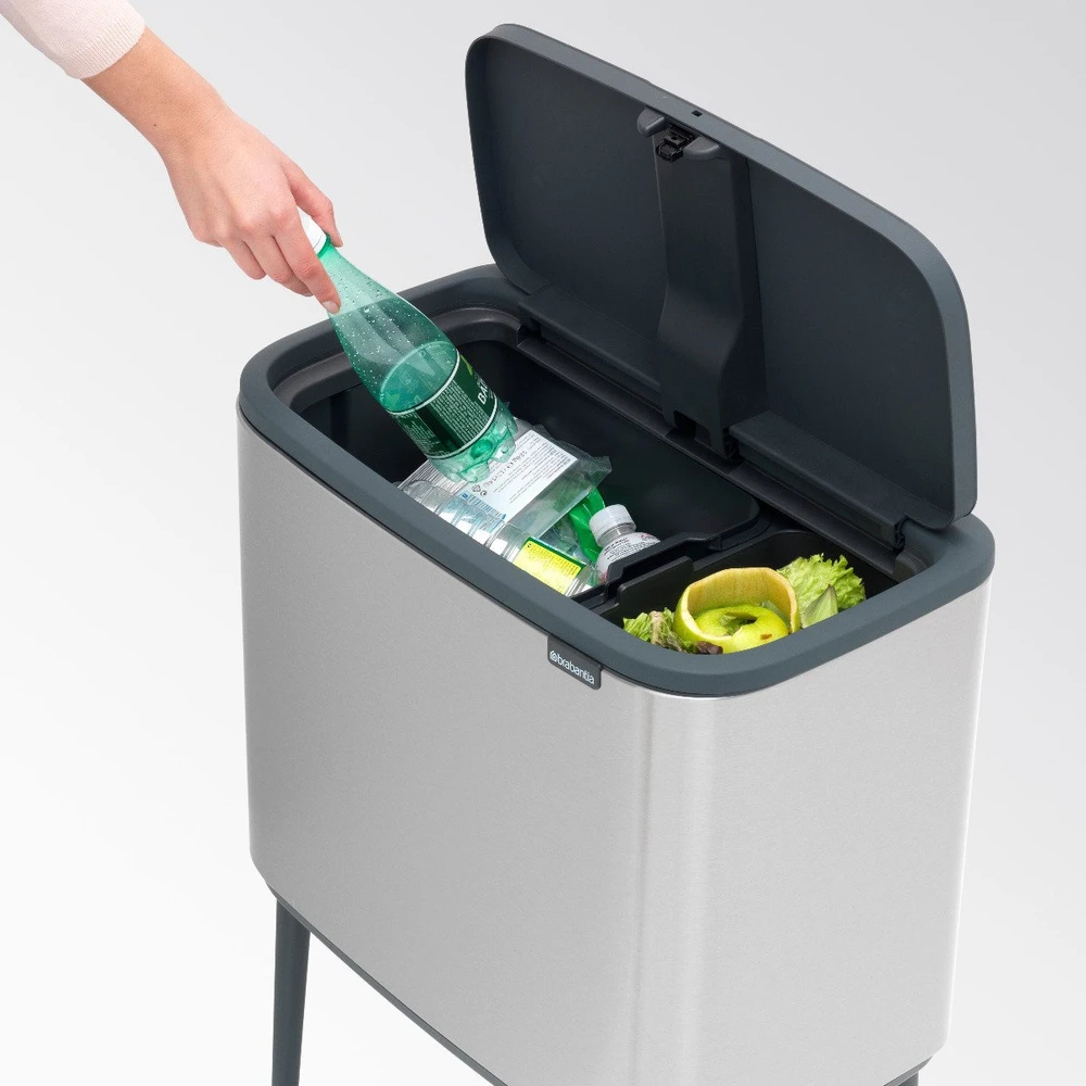 Šiukšlių dėžė Brabantia Bo Touch, 11+23 l, Matinio plieno spalvos