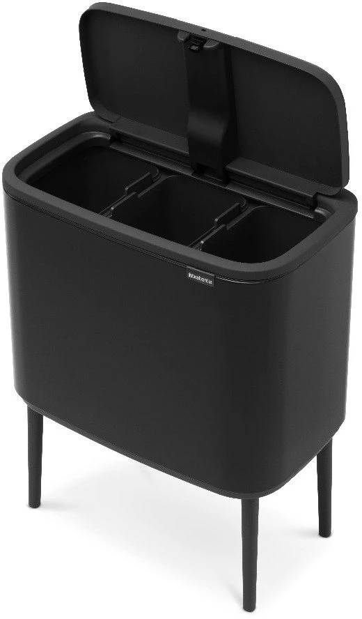 Šiukšlių dėžė Brabantia Bo Touch, 3 x 11 l, Matinė juoda
