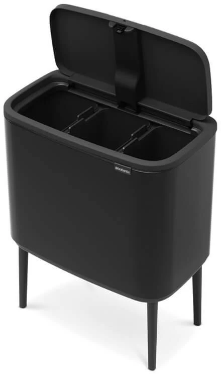 Šiukšlių dėžė Brabantia Bo Touch, 3 x 11 l, Matinė juoda
