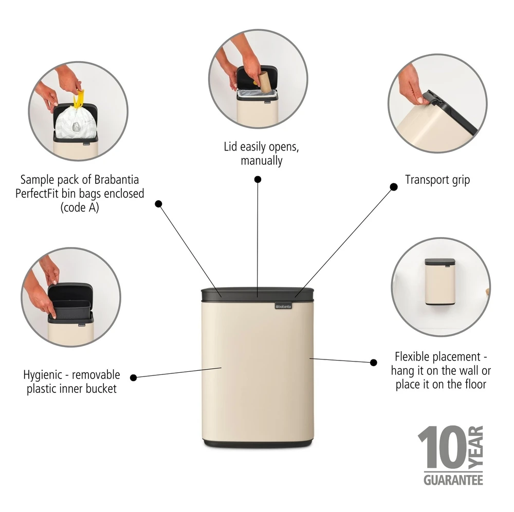 Brabantia Bo Waste Bin, 4L - Soft rusvai gelsvas