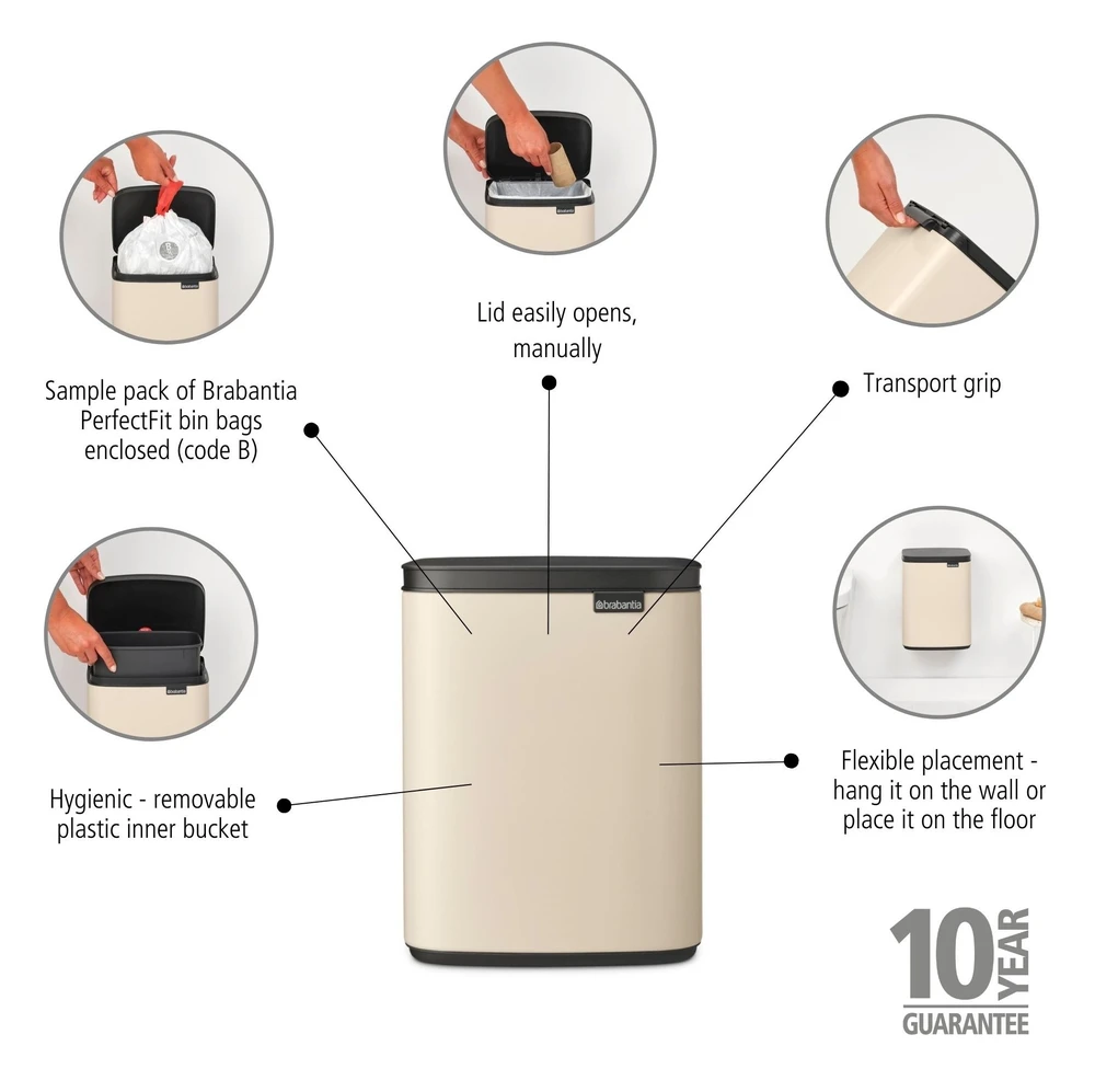 Brabantia Bo Waste Bin, 7L - Soft rusvai gelsvas