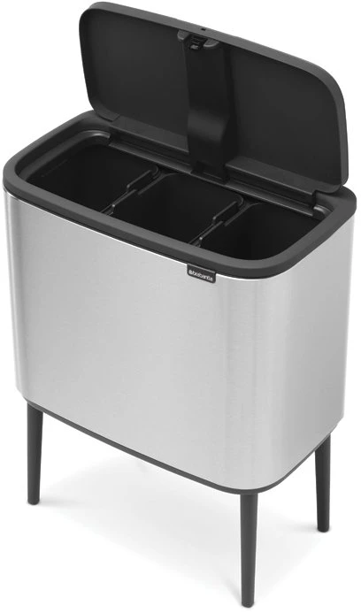 Šiukšlių dėžė Brabantia Bo Touch, 3 x 11 l, Matinė plieno spalvos