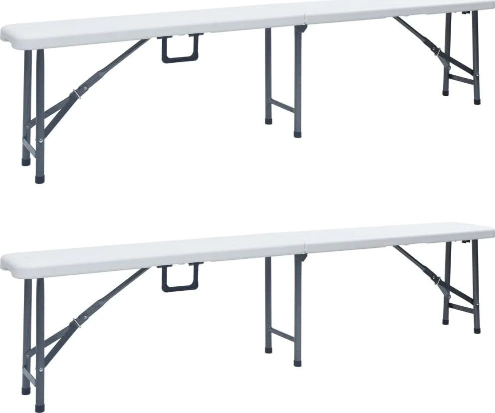 Sulankstomi sodo suoliukai, 2vnt., baltos spalvos, 180cm, HDPE
