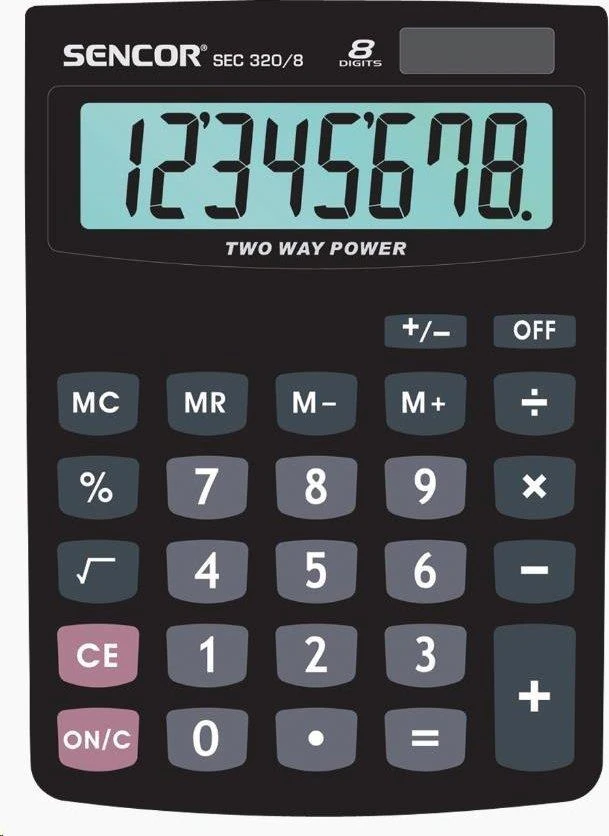 Sencor SEC 320/8 juodas skaičiuotuvas su 8 skaitmenų ekranu