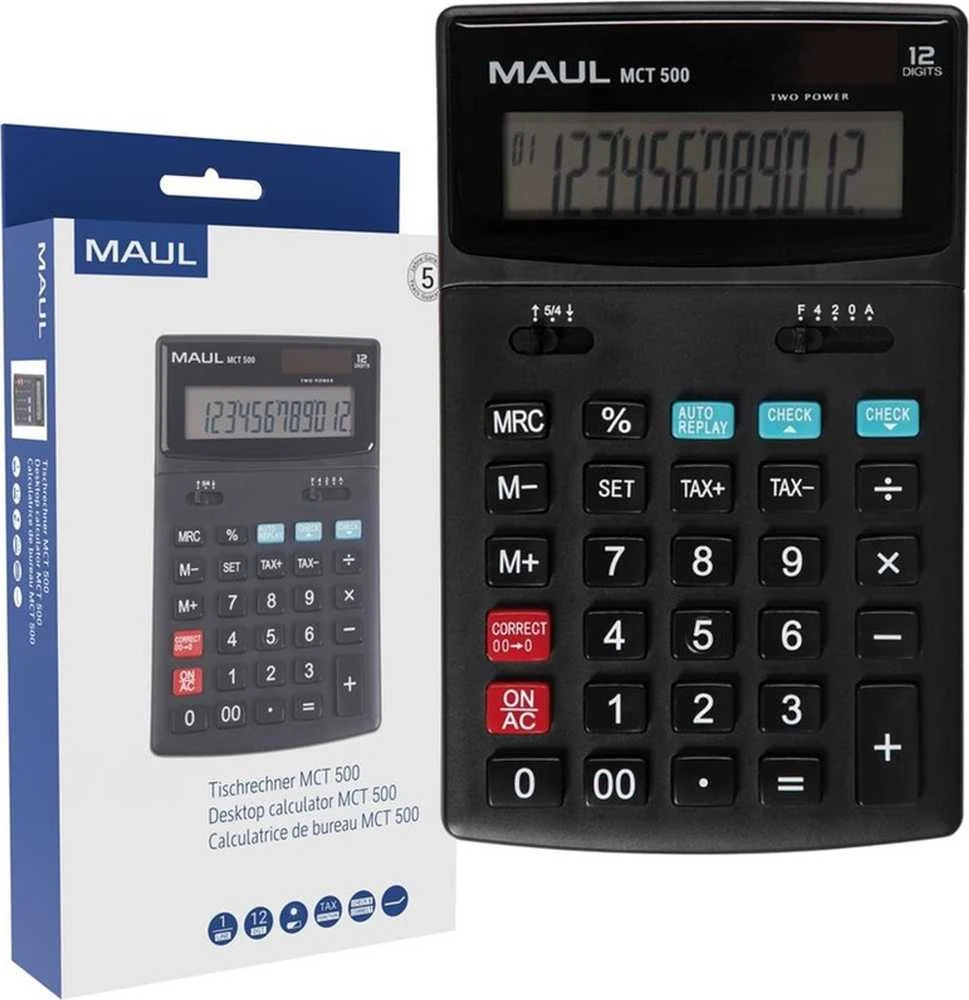MAUL MCT 500 skaičiuotuvas su 12 skaitmenų ekranu