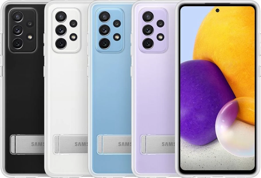 Dėklas JA725CTE „Samsung Galaxy A72“ skaidraus vaizdo stovimas dangtelis, skaidrus (permatomas)