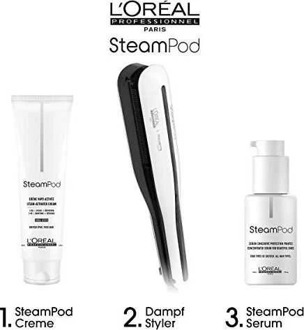 „L'Oreal Professionnel SteamPod“ elektrinis mini garinis plaukų tiesintuvas, juodas/baltas