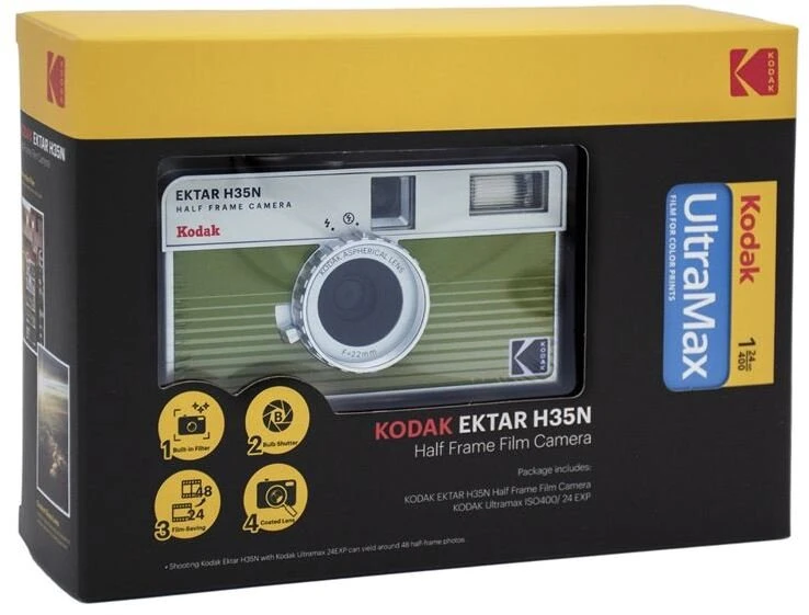 KODAK EKTAR H35N HF Film Camera Analogkamera-Set mit Kodak Ultramax, žalias strip