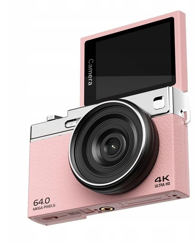 Aparat Skaitmeninis 64mp / 4k / 16x Zoom / Obrotowy Ekran Lcd 2,88" / Xrec C77 / Rožinė