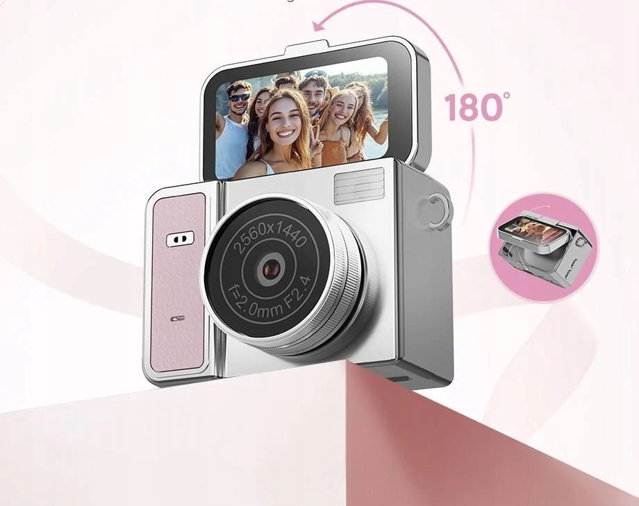Skaitmeninis fotoaparatas Xrec Mini Fotoaparatas Kamera Retro Video 2k Pakabukas Raktų pakabukas Sukamas Ekranas / Xrec X7 / Rožinė - Pilka