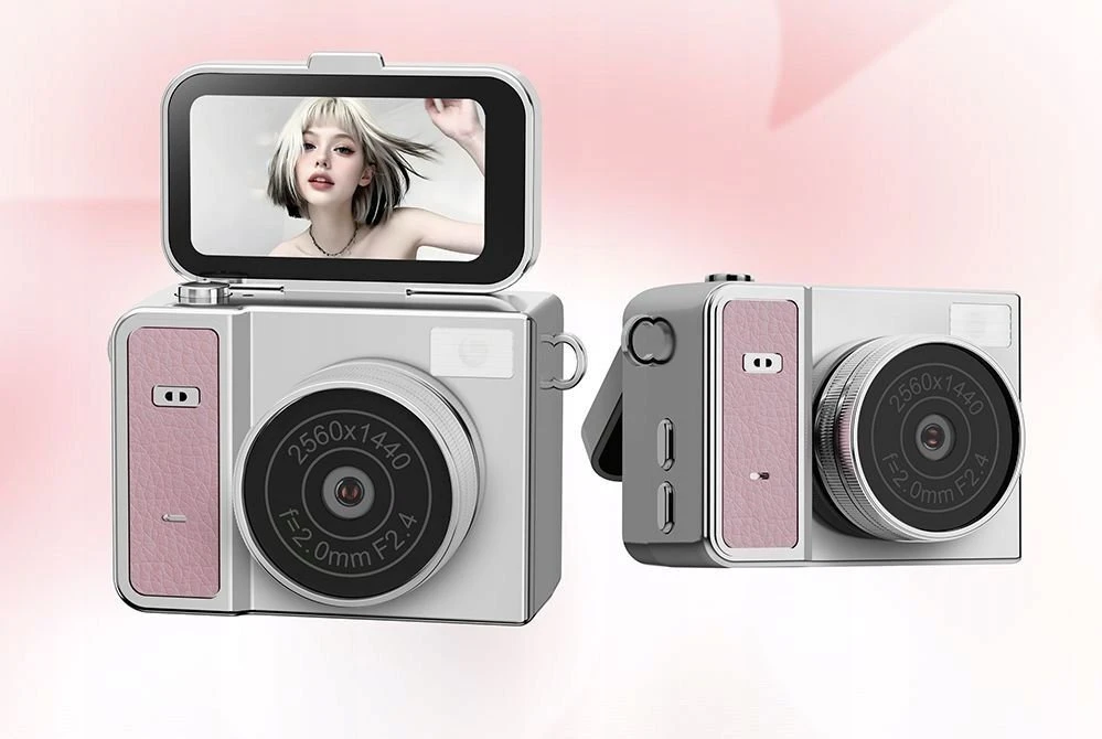 Skaitmeninis fotoaparatas Xrec Mini Fotoaparatas Kamera Retro Video 2k Pakabukas Raktų pakabukas Sukamas Ekranas / Xrec X7 / Rožinė - Pilka