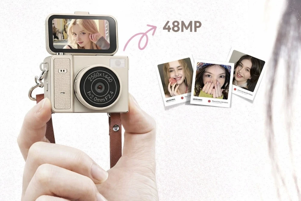 Skaitmeninis fotoaparatas Xrec Mini Fotoaparatas Kamera Retro Video 2k Pakabukas Raktų pakabukas Sukamas Ekranas / Xrec X7 / Smėlio spalvos