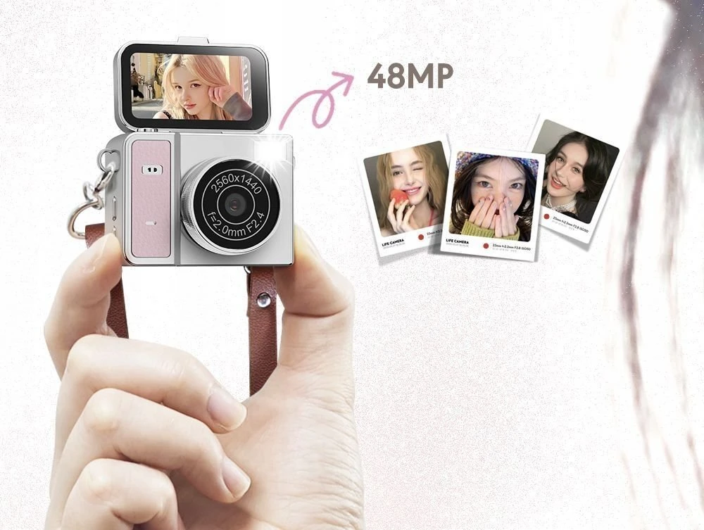Skaitmeninis fotoaparatas Xrec Mini Fotoaparatas Kamera Retro Video 2k Pakabukas Raktų pakabukas Sukamas Ekranas / Xrec X7 / Rožinė - Pilka