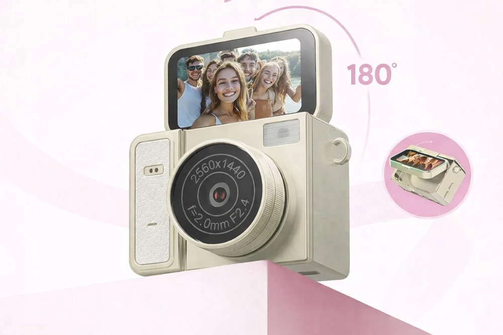Skaitmeninis fotoaparatas Xrec Mini Fotoaparatas Kamera Retro Video 2k Pakabukas Raktų pakabukas Sukamas Ekranas / Xrec X7 / Smėlio spalvos