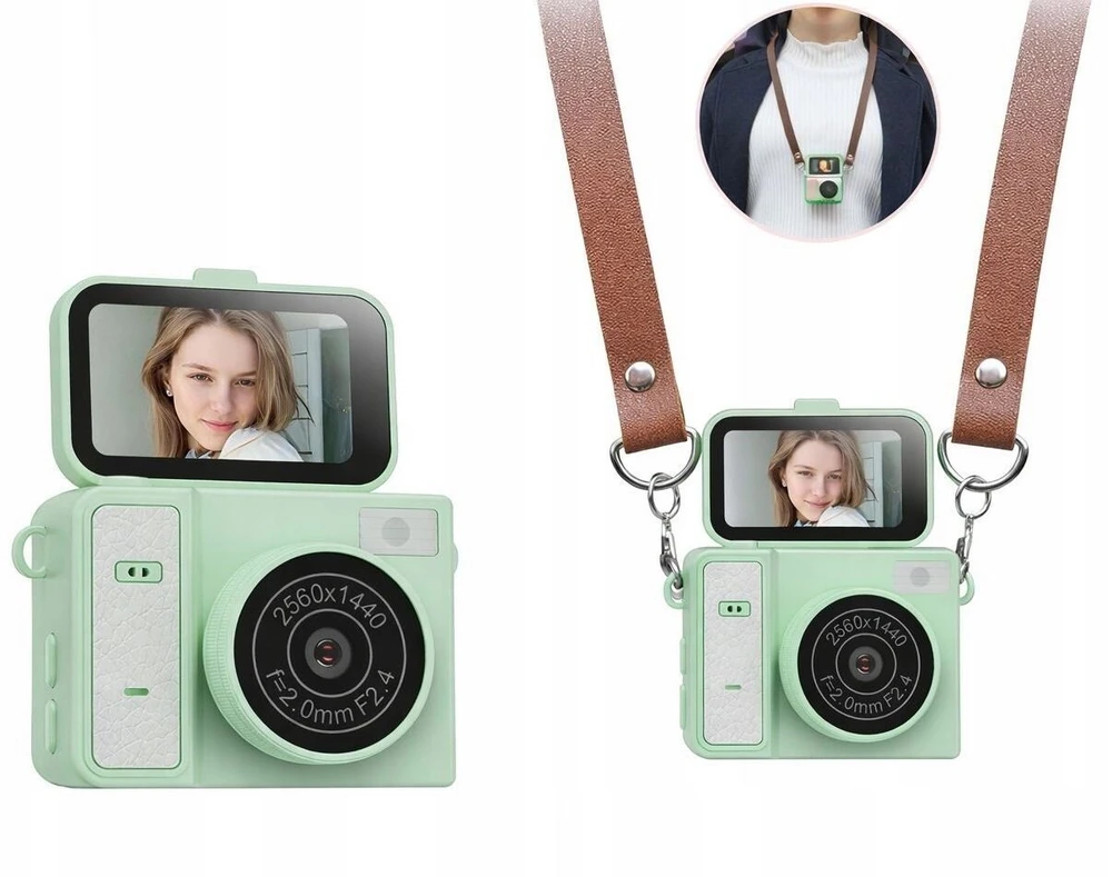 Skaitmeninis fotoaparatas Xrec Mini Aparat Kamera Retro Video 2k Pakabukas Raktų pakabukas Pasukamas Ekranas / Xrec X7 / Žalia
