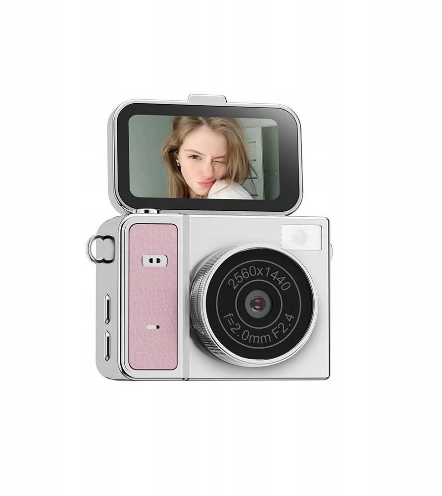 Skaitmeninis fotoaparatas Xrec Mini Fotoaparatas Kamera Retro Video 2k Pakabukas Raktų pakabukas Sukamas Ekranas / Xrec X7 / Rožinė - Pilka