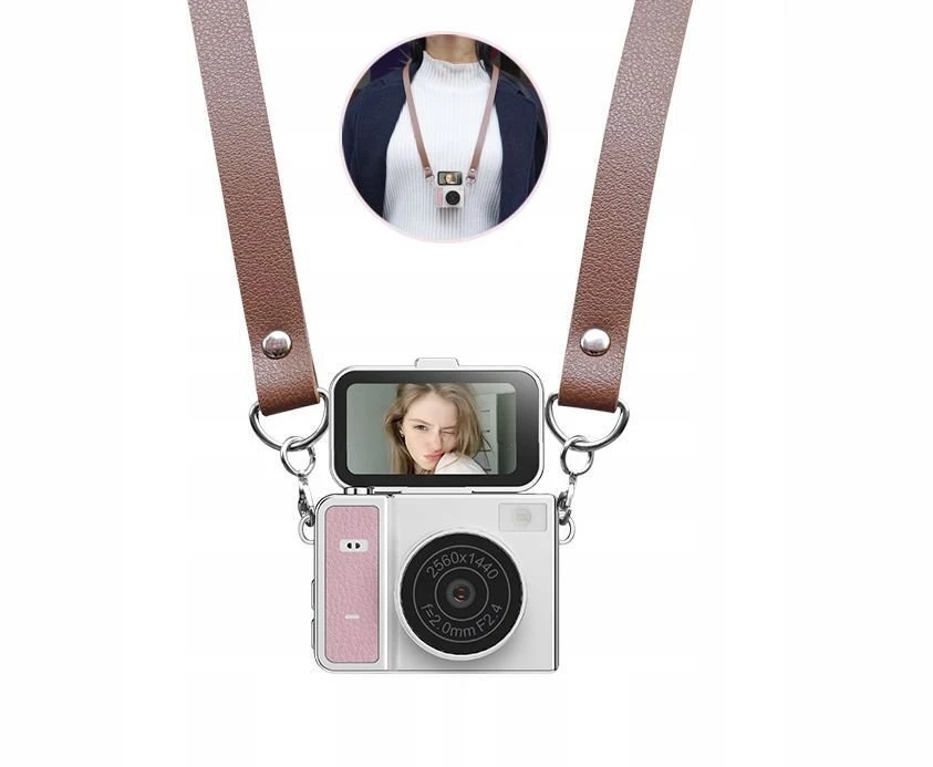 Skaitmeninis fotoaparatas Xrec Mini Fotoaparatas Kamera Retro Video 2k Pakabukas Raktų pakabukas Sukamas Ekranas / Xrec X7 / Rožinė - Pilka