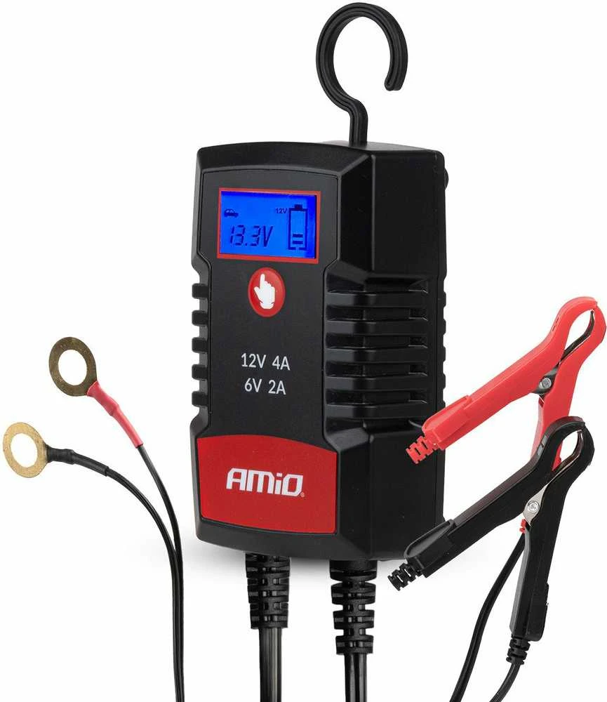 Skaitmeninis akumuliatoriaus įkroviklis AGM/GEL/LiFePO4 4A 6/12V PRO HOOK AMIO-04531