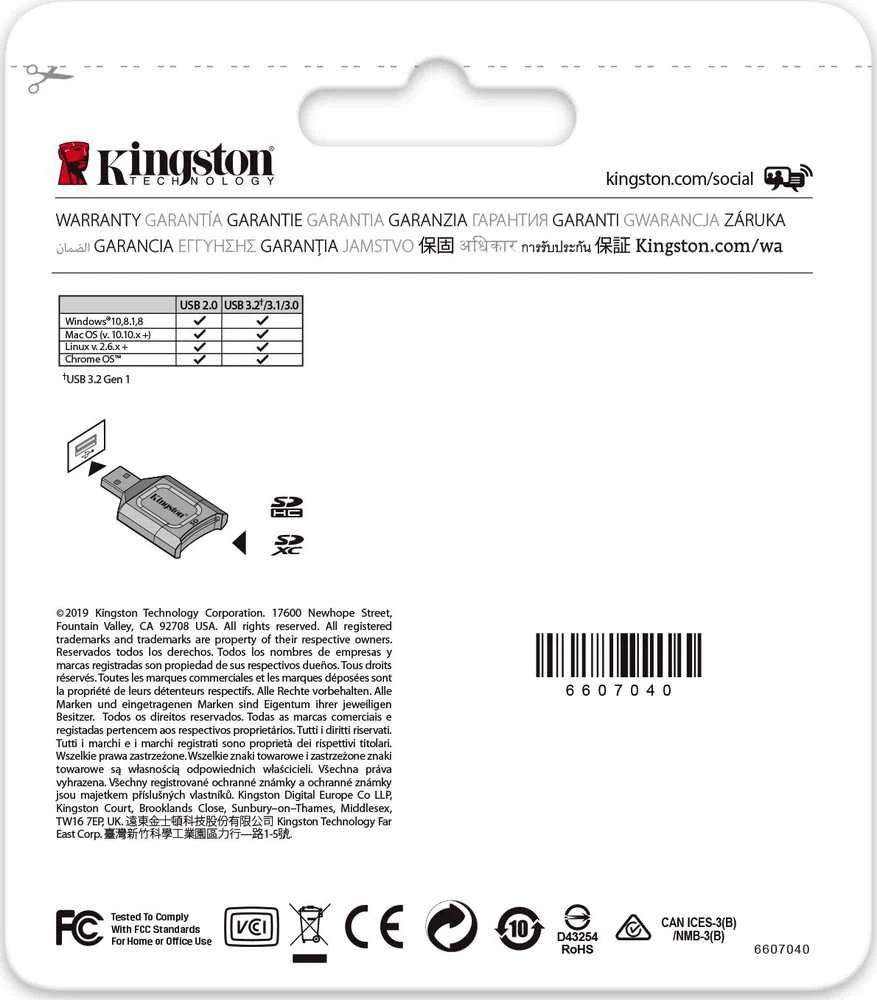 Kingston Technology MobileLite Plus kortelių skaitytuvas Juoda USB 3.2 Gen 1 (3.1 Gen 1) Type-A