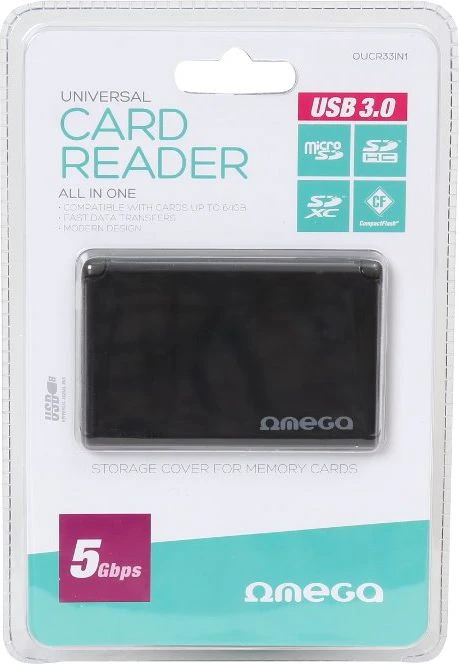Kortelių skaitytuvas Omega (OUCR33IN1) (Micro SDHC,SDHC,SDXC USB 3.0) juodas