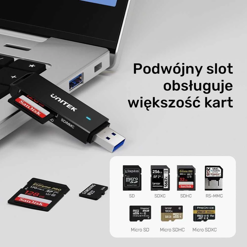 UNITEK Y-9327A kortelių skaitytuvas USB 3.2 Gen 1 (3.1 Gen 1) Type-A Juodas