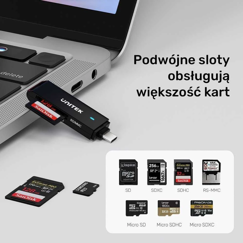 Unitek Skaitytuvas kart SD i Micro SD USB-C