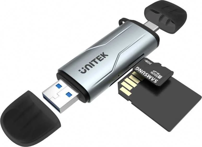 Atminties kortelė Skaitytuvas Unitek SD/Micro SD USB-A 5Gbps/USB-C pilka (R1010A)
