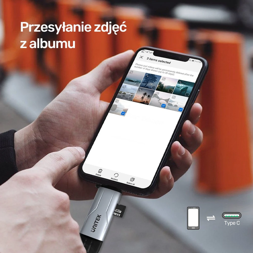 Atminties kortelė Skaitytuvas Unitek SD/Micro SD USB-A 5Gbps/USB-C pilka (R1010A)