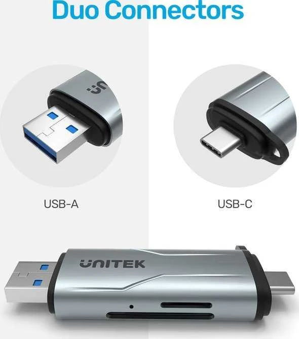 Atminties kortelė Skaitytuvas Unitek SD/Micro SD USB-A 5Gbps/USB-C pilka (R1010A)