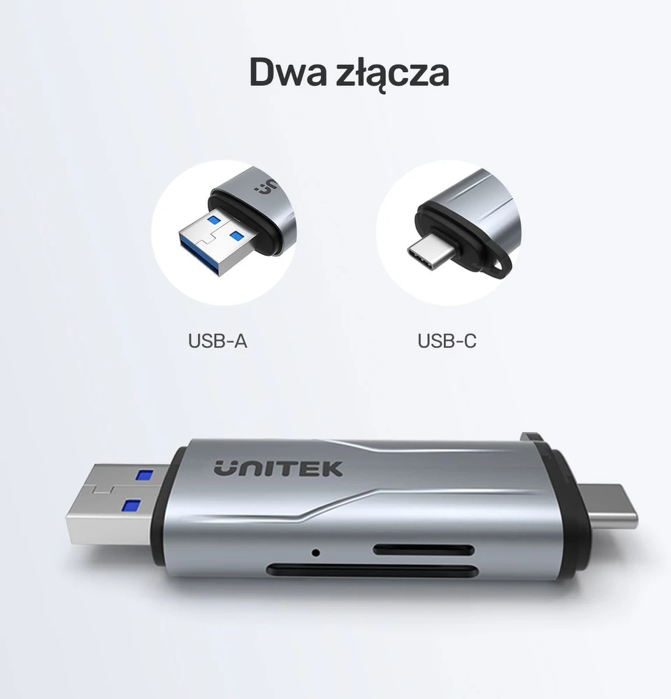 Atminties kortelė Skaitytuvas Unitek SD/Micro SD USB-A 5Gbps/USB-C pilka (R1010A)