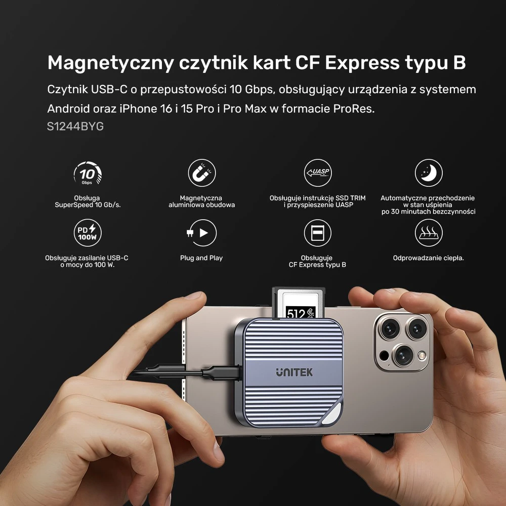 „Unitek“ magnetinis CF Express B tipo kortelių skaitytuvas