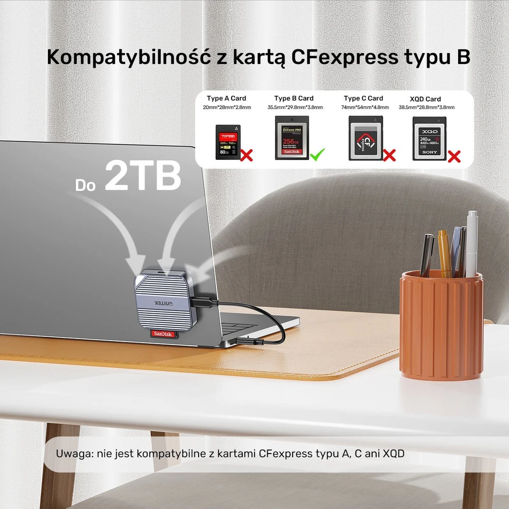 „Unitek“ magnetinis CF Express B tipo kortelių skaitytuvas