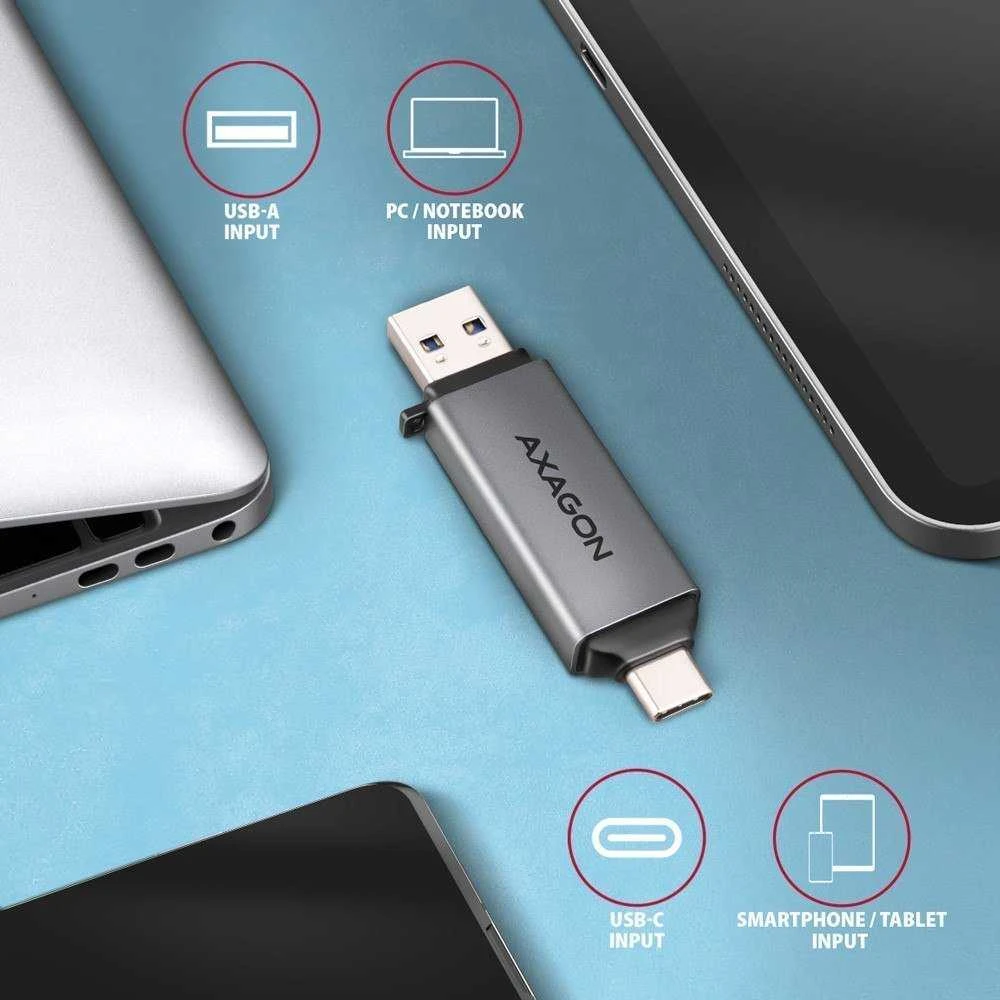 Axagon CRE-DAC išorinis, C tipo + A tipo 2 lizdų SD / Micro SD