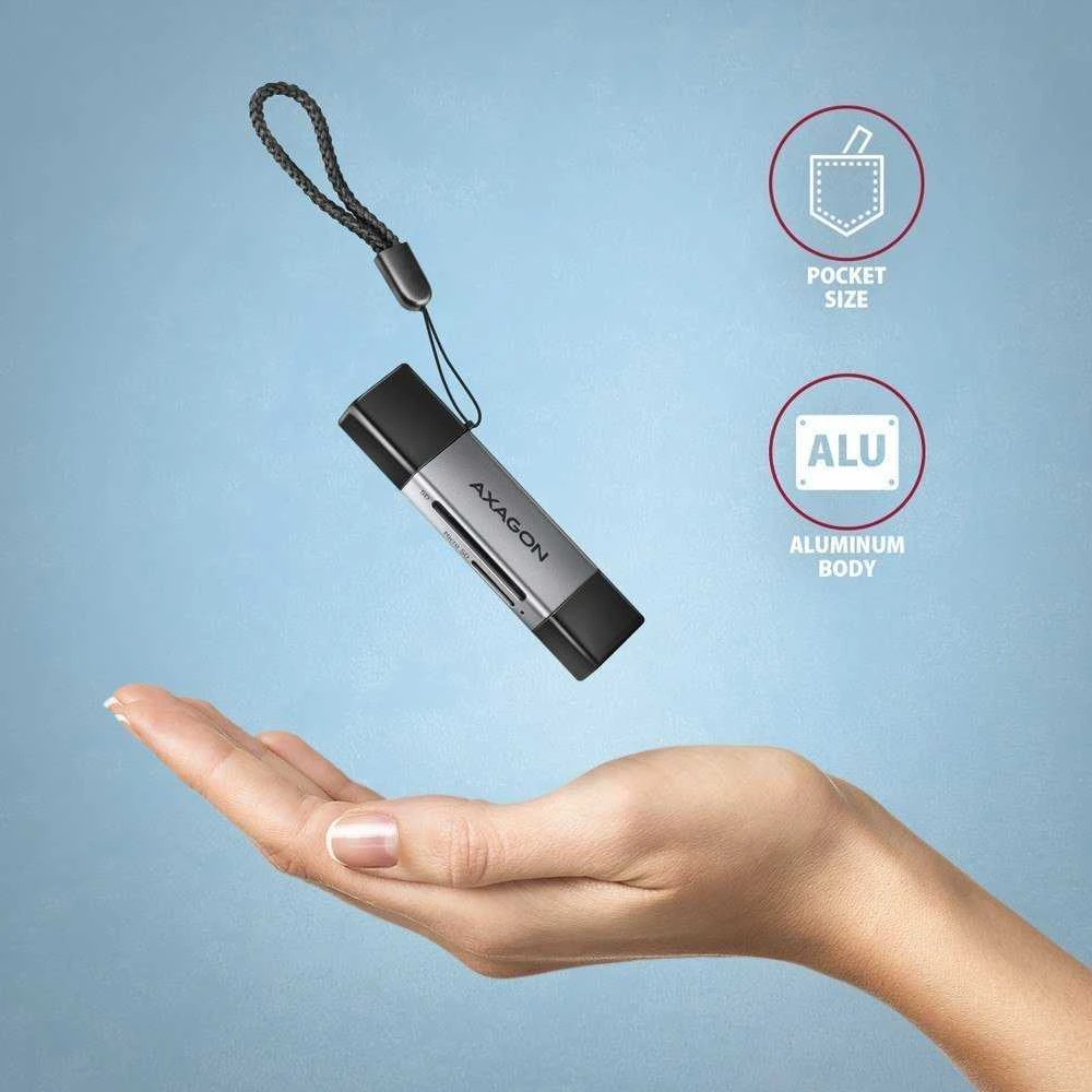 Axagon CRE-DAC išorinis, C tipo + A tipo 2 lizdų SD / Micro SD