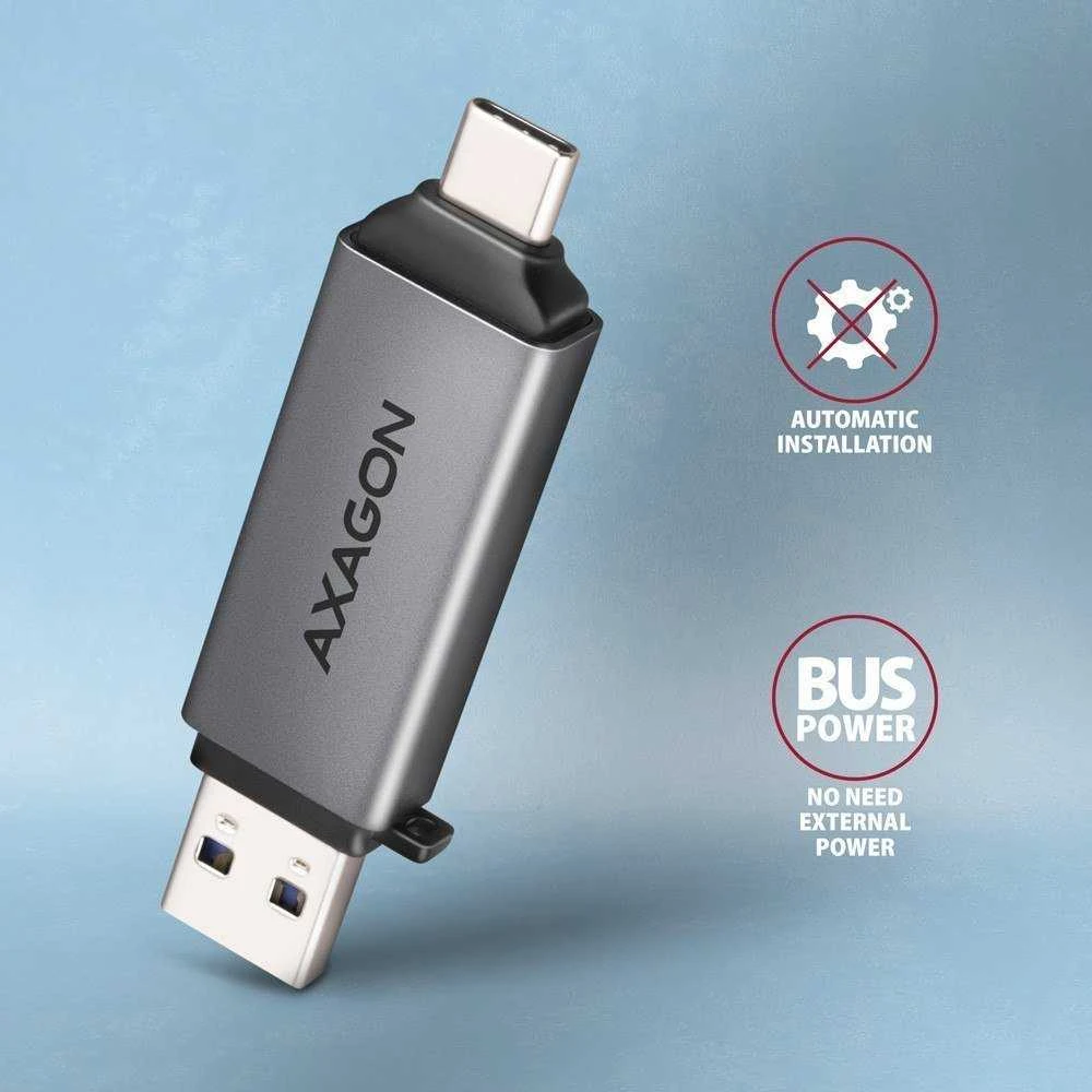 Axagon CRE-DAC išorinis, C tipo + A tipo 2 lizdų SD / Micro SD