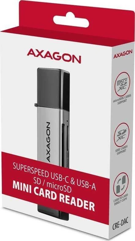 Axagon CRE-DAC išorinis, C tipo + A tipo 2 lizdų SD / Micro SD